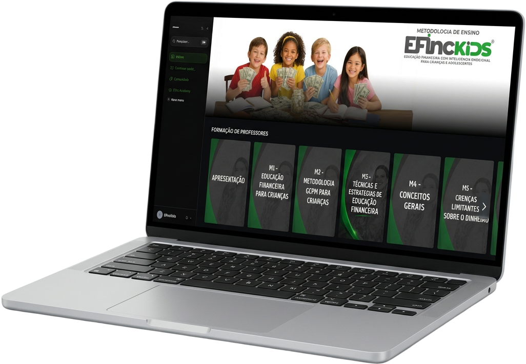 Plataforma do Professor EFINCKIDS exibida em um notebook